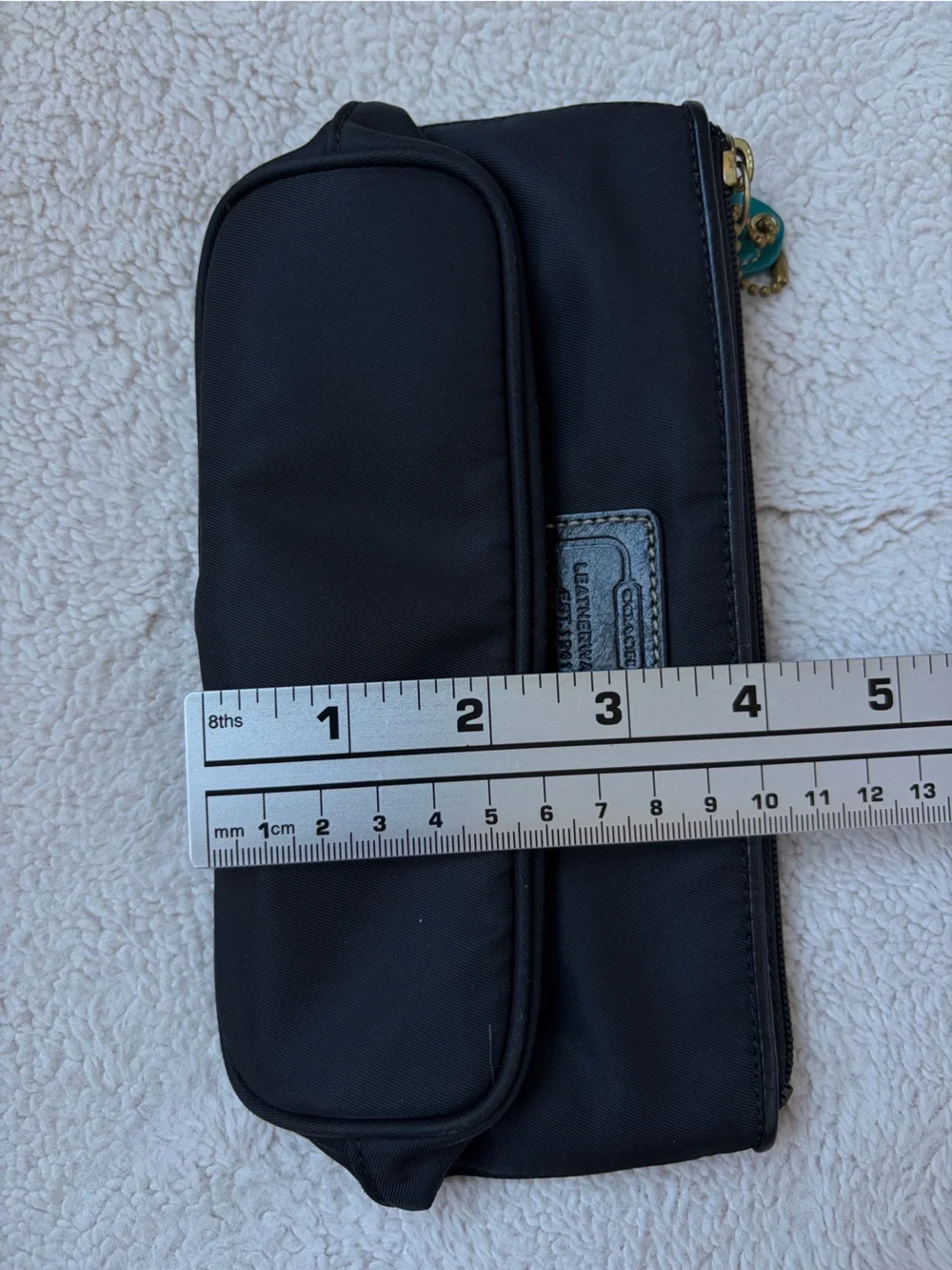 Coach Leatherwear Black Nylon Cosmetic Pouch with Teal Accent